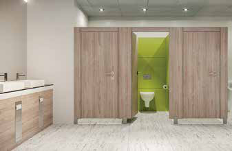 Washroom installation featuring Whitney Chestnut and Yellowish Green decors