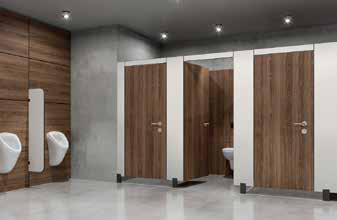 Washroom installation featuring Arezzo Walnut and Hygienic White decors
